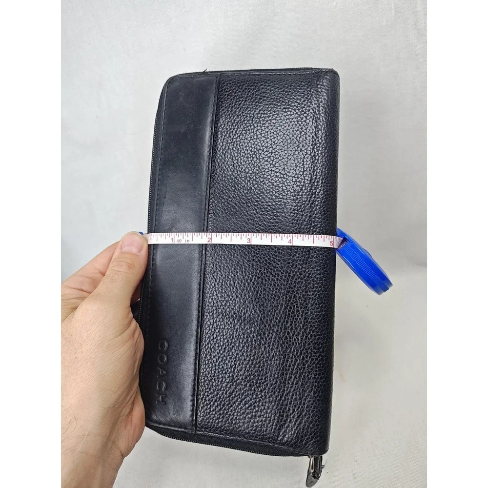 COACH‎ Vintage Black Pebbled Leather Zip Around Long Wallet Organizer ID Window